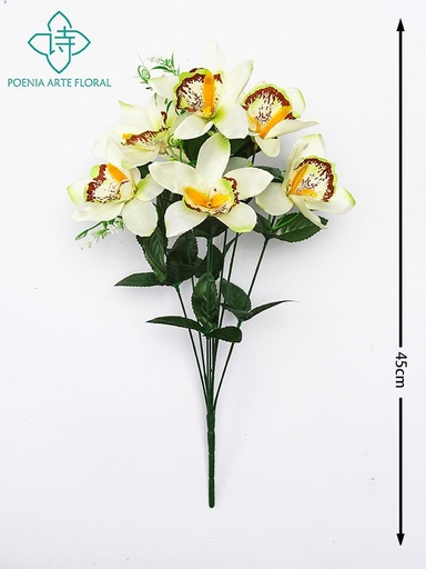 [630238-奶白8435588850372] Ramo de orquídeas artificiales blancas para decoración