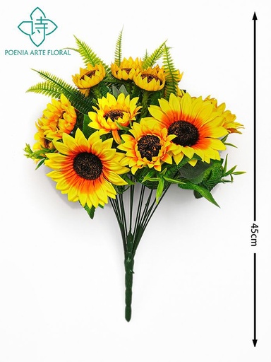 [630251-8435588850501] Ramo de 17 cabezas de girasol artificial para decoración