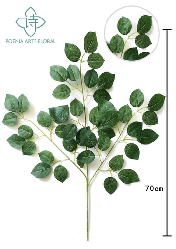 [630522] Rama de hoja de rosa verde 71cm con impresión en seda, decoración artificial
