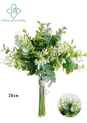 [630628白色] Ramo de flores artificiales con hojas de eucalipto