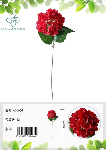 [630664-红] Varilla floral de hortensia artificial para decoración
