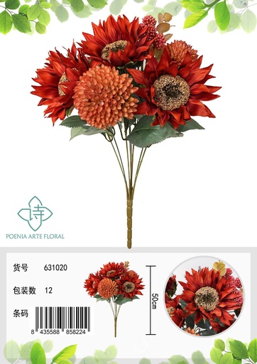 [631020ROJO] Ramo de girasoles y flores variadas - Decoraciones artificiales