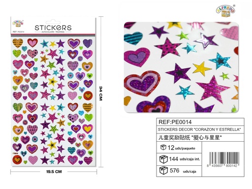 [PE0014] Pegatinas decorativas "corazón y estrella" 19.5x34cm para manualidades