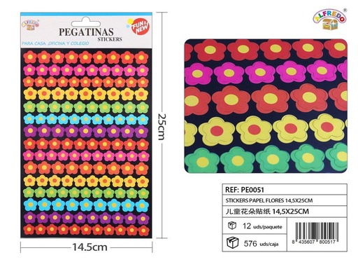 [PE0051] Stickers papel flores 14.5x25 cm - Pegatinas decorativas para niños