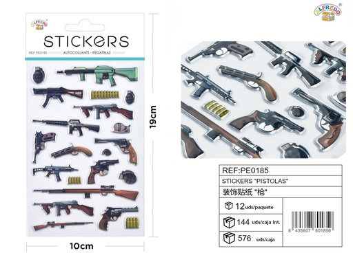 [PE0185] Stickers "pistolas" 10x19 cm - Pegatinas surtidas infantiles