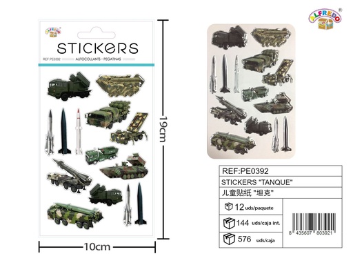 [PE0392] Stickers "tanque" 10x19 cm - Pegatinas surtidas infantiles