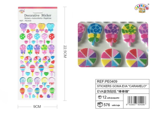 [PE0409] Stickers goma EVA "caramelo" 9x22.5 cm - Pegatinas de manualidades