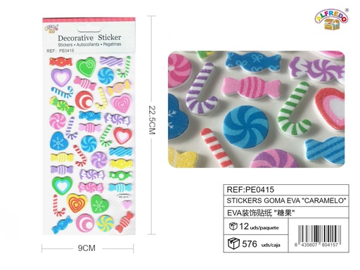 [PE0415] Stickers goma EVA "caramelo" 9x22.5 cm - Pegatinas de manualidades
