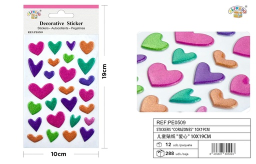 [PE0509] Stickers "Corazones" 10X19 cm - Pegatinas para niños
