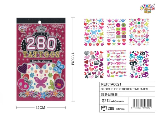 [TA0621] Bloque de stickers tatuajes 12x17.5cm