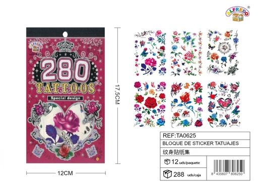 [TA0625] Bloque de stickers tatuajes 12x17,5cm 