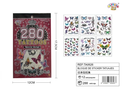 [TA0626] Bloque de stickers tatuajes 12x17.5cm para decoración temporal