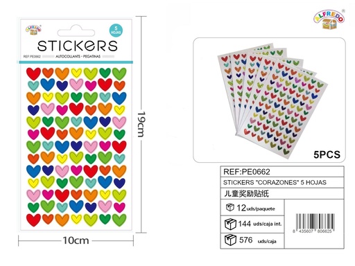 [PE0662] Stickers "corazón" 5 hojas 10x19 cm - Pegatinas infantiles de 5 hojas