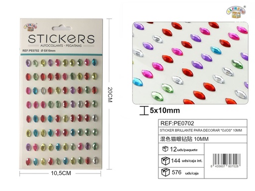 [PE0702] Sticker brillante para decorar "Ojos" 10mm-90pcs 10,5X20 cm - Pegatinas decorativas