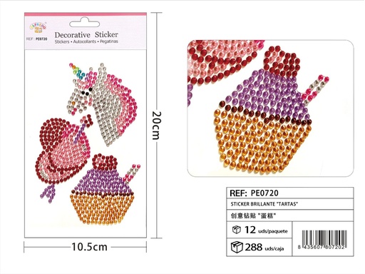[PE0720] Sticker Brillante "Tartas" 10.5x20 cm - Pegatinas de diamantes y perlas