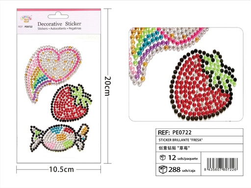 [PE0722] Sticker Brillante "Fresa" 10.5x20 cm - Pegatinas de diamantes y perlas