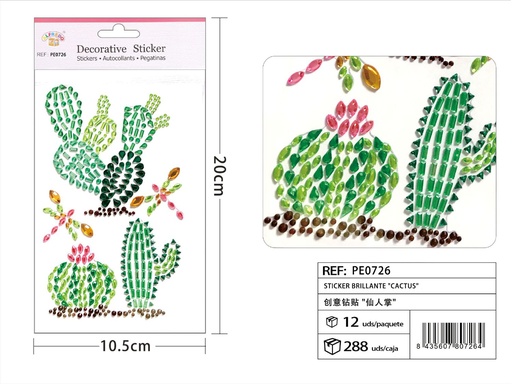 [PE0726] Sticker Brillante "Cactus" 10.5x20 cm - Pegatinas de diamantes y perlas