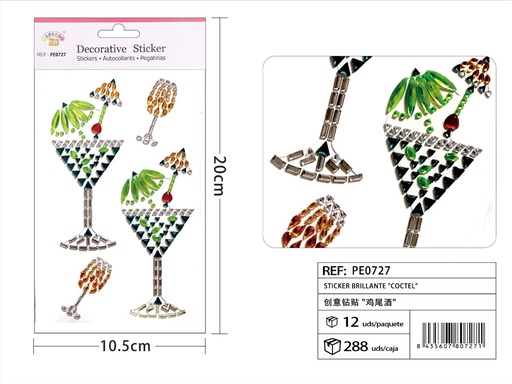 [PE0727] Sticker Brillante "Cóctel" 10.5x20 cm - Pegatinas de diamantes y perlas
