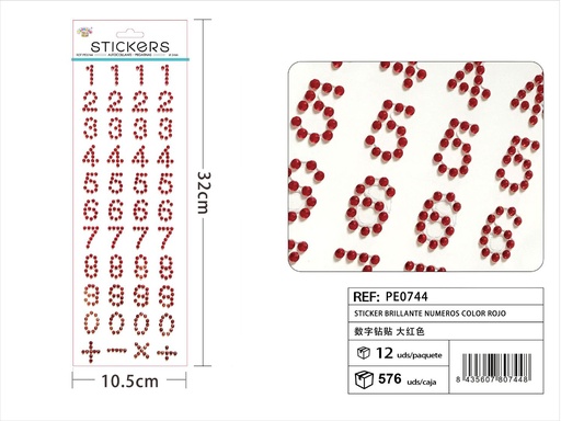 [PE0744] Pegatina brillante números color rojo 3mm 10.5x32cm para decoración