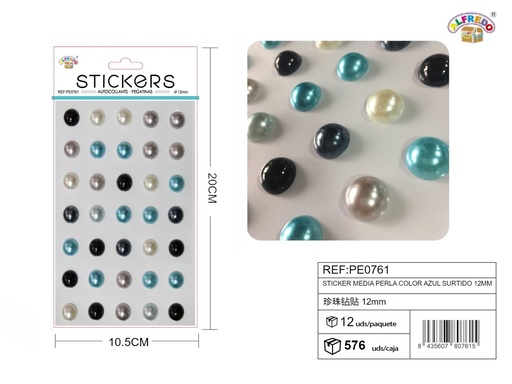 [PE0761] Pegatinas de media perla color azul surtido 12 mm 10,5x20 cm - Adornos decorativos