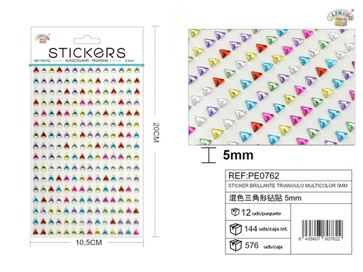 [PE0762] Sticker brillante triángulo multicolor 5mm 10,5X20 cm - Pegatinas decorativas