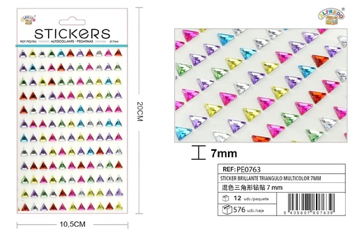 [PE0763] Sticker brillante triángulo multicolor 7mm 10,5X20 cm - Pegatinas decorativas