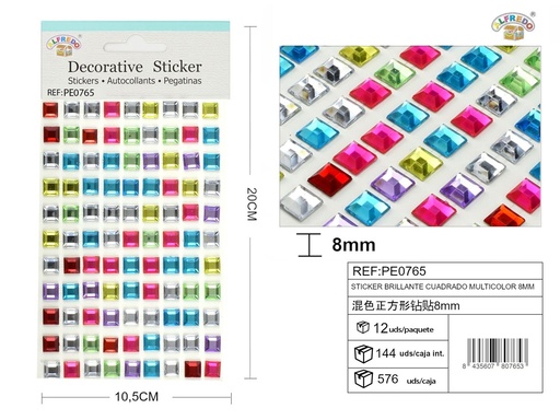[PE0765] Sticker brillante cuadrado multicolor 8mm-105pcs 10,5X20 cm - Pegatinas decorativas