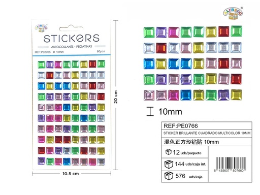 [PE0766] Sticker brillante cuadrado multicolor 10mm 10,5X20 cm - Pegatinas decorativas