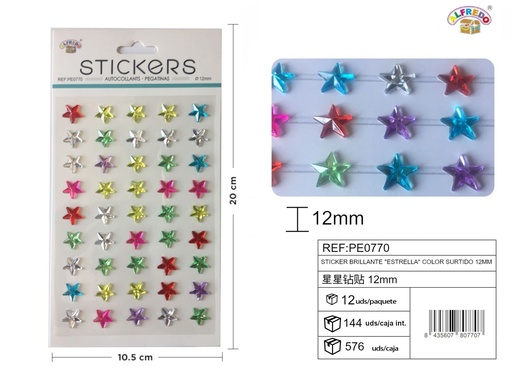 [PE0770] Sticker brillante "Estrella" color surtido 12mm-60pcs 10,5X20 cm - Pegatinas decorativas