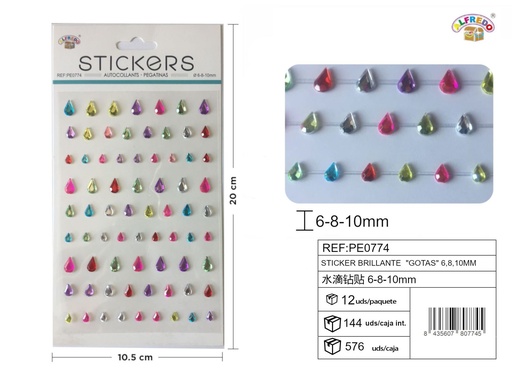 [PE0774] Pegatinas brillantes "Gotas" 6,8,10 mm - Adornos decorativos