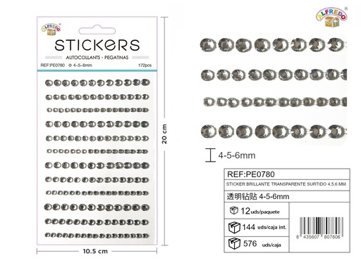 [PE0780] Pegatinas brillantes transparentes surtido 4,5,6 mm - Adornos decorativos