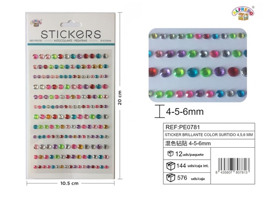[PE0781] Pegatinas brillantes color surtido 4,5,6 mm - Adornos decorativos