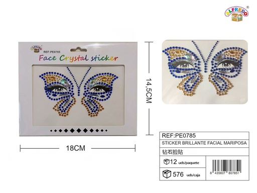 [PE0785] Sticker brillante facial mariposa 14.5x18 cm - Accesorios de belleza