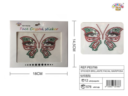 [PE0786] Sticker brillante facial mariposa 14.5x18 cm - Accesorios de belleza