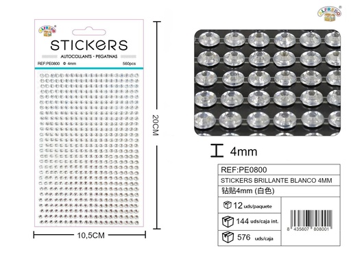 [PE0800] Pegatinas brillantes blancas 4 mm, 560 piezas 10 x 20 cm - Decoración