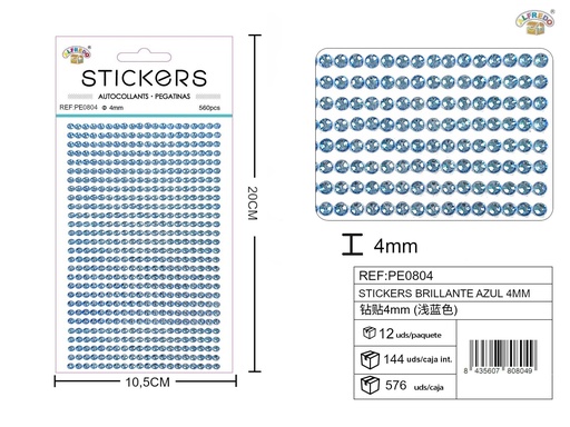 [PE0804] Pegatinas brillantes azules 4 mm 10 x 20 cm - Decoración