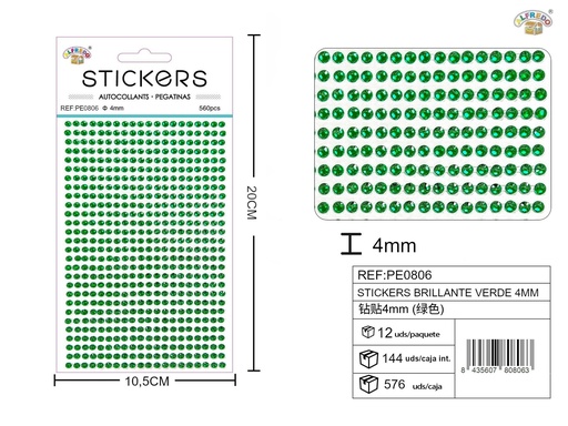 [PE0806] Pegatinas brillantes verdes 4 mm 10 x 20 cm - Decoración