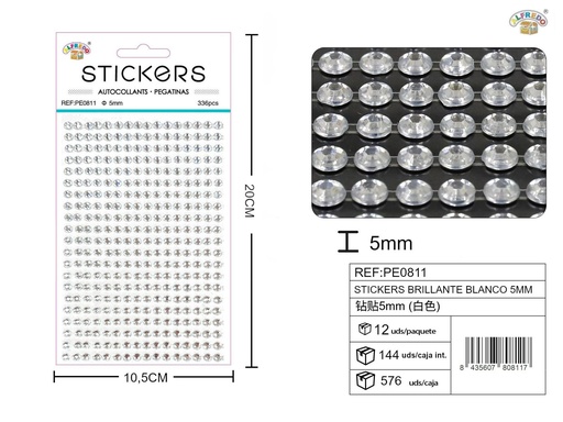 [PE0811] Pegatinas brillantes blancas 5 mm, 336 piezas 10 x 20 cm - Decoración