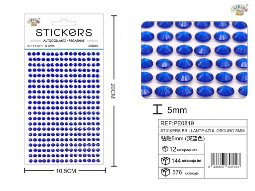 [PE0819] Pegatinas brillantes azul oscuro 5 mm 10 x 20 cm - Decoración
