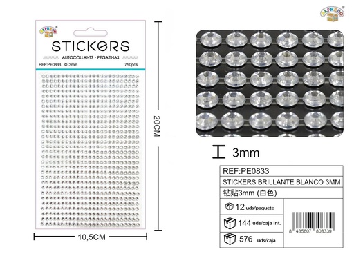 [PE0833] Pegatinas brillantes blancas 3 mm, 750 piezas 10 x 20 cm - Decoración