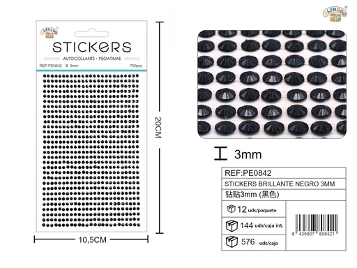 [PE0842] Pegatinas brillantes negras 3mm 10.5x20cm para manualidades y decoración