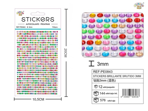 [PE0843] Stickers brillantes surtidos 3mm 10,5x20cm para manualidades y decoración
