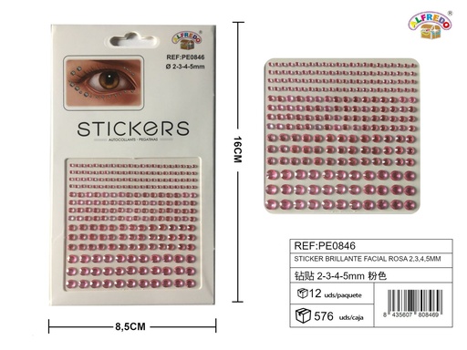 [PE0846] Sticker brillante facial rosa 2,3,4,5mm 8.5x16cm - Accesorios de belleza
