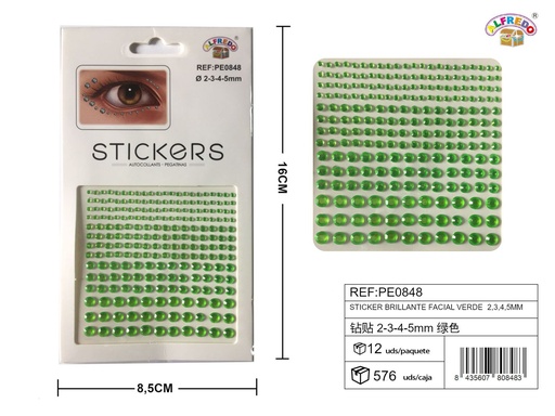 [PE0848] Sticker brillante facial verde 2,3,4,5mm 8.5x16cm - Accesorios de belleza