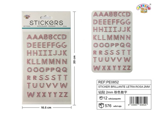 [PE0852] Pegatinas brillantes letras rosas 2 mm 10 x 20 cm - Decoración