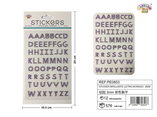 [PE0853] Pegatinas brillantes letras moradas 2 mm 10 x 20 cm - Decoración