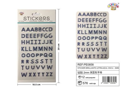 [PE0858] Pegatinas brillantes letras azul oscuro 2 mm 10 x 20 cm - Decoración