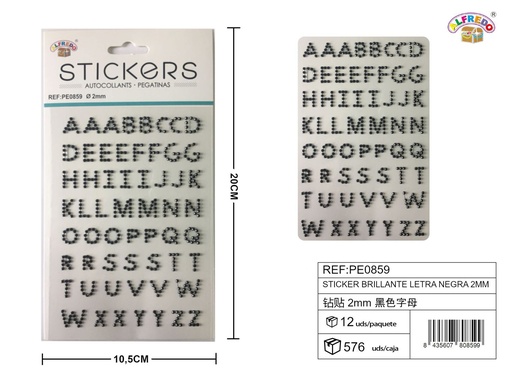 [PE0859] Pegatinas brillantes letras negras 2 mm 10 x 20 cm - Decoración