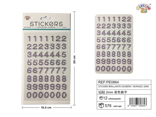 [PE0864] Pegatinas brillantes números morados 2 mm 10 x 20 cm - Decoración