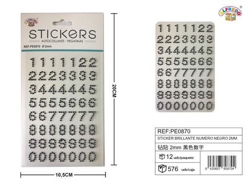 [PE0870] Pegatinas brillantes números negros 2 mm 10 x 20 cm - Decoración